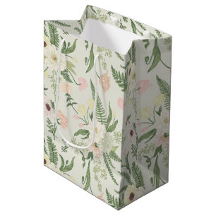 Sacola Para Presentes Média Padrão de Flor Verde do Jardim de Casa Molhada