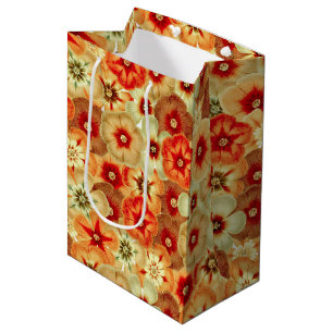 Sacola Para Presentes Média Padrão de Flores de Hippie Laranja Retro-Laranja