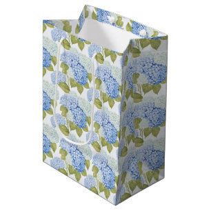 Sacola Para Presentes Média Padrão de Flores de Hortênsia Azul Elegante