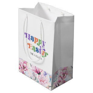 Sacola Para Presentes Média Padrão de Flores de Pastel de Tipografia de Brunch