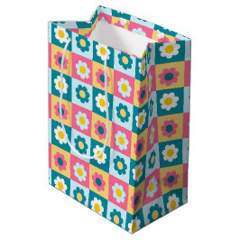 Sacola Para Presentes Média Padrão de Flores Pastel Coloridas Fofo Retrô
