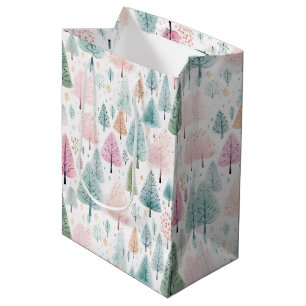 Sacola Para Presentes Média Padrão de Floresta de Aquarela de Natal