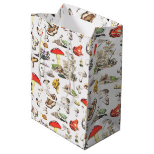 Sacola Para Presentes Média Padrão de Floresta de Caracóis de Sapo de Cogumelo