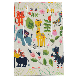 Sacola Para Presentes Média Padrão de Folha de Pastel da Selva Animal