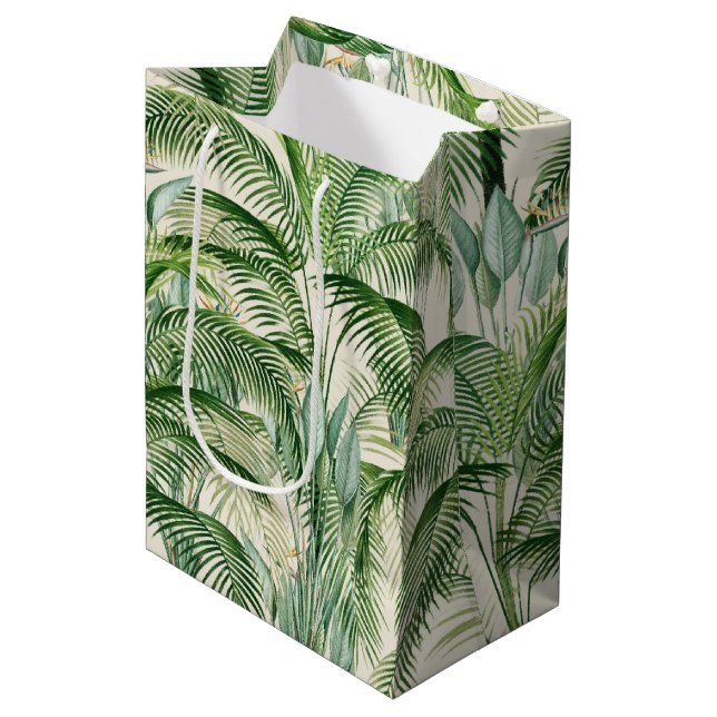 Sacola Para Presentes Média Padrão de Folhagem de Lush Tropical Palm Deixa Fol (Frente inclinada)