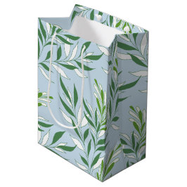 Sacola Para Presentes Média Padrão de Folhagem Verdejante Elegante Verde Azul 