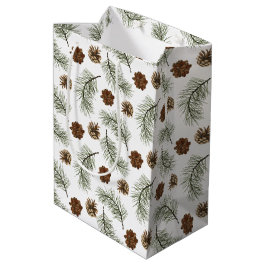 Sacola Para Presentes Média Padrão de Folhas de Pinecone Rustic