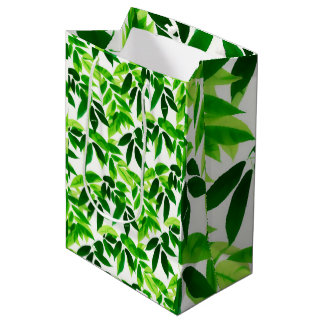 Sacola Para Presentes Média Padrão de Folhas Verdes