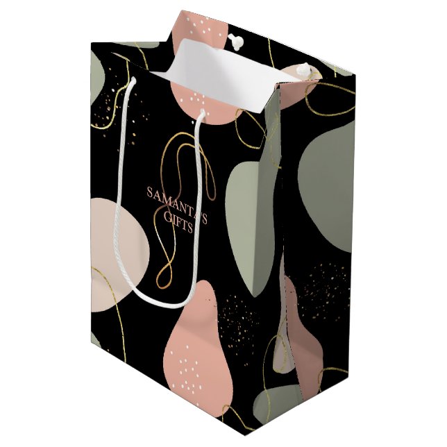 Sacola Para Presentes Média Padrão de Formas Orgânicas Geométricas de Boho Est (Frente inclinada)