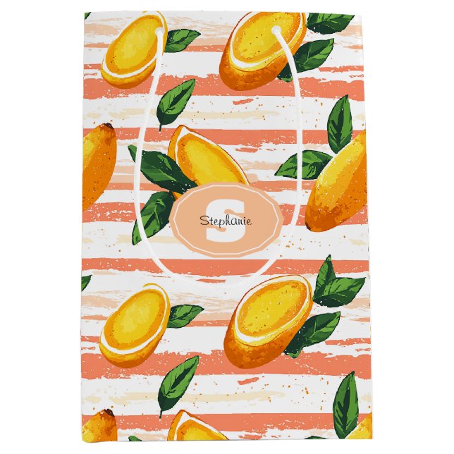 Sacola Para Presentes Média Padrão de Fruta de Mango com Folhas Verdes (Frente)