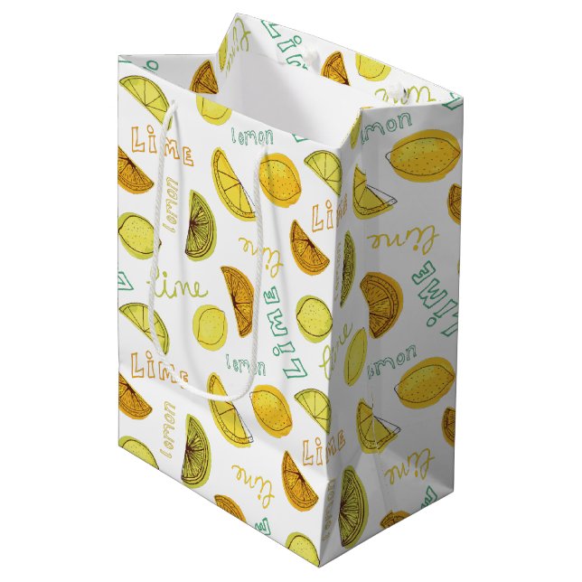 Sacola Para Presentes Média Padrão de Frutas de Limão e Lima (Frente inclinada)