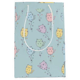 Sacola Para Presentes Média Padrão de Gato Balão  Crianças Minimalistas Fofo 