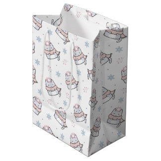 Sacola Para Presentes Média Padrão de gato de inverno bonito com escarpas e fl