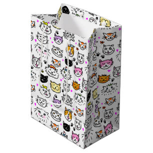Sacola Para Presentes Média Padrão de Gato Whimsical Faces