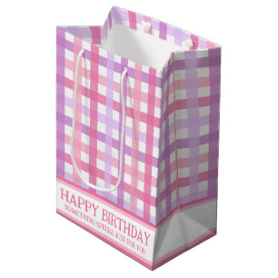 Sacola Para Presentes Média Padrão de Gingham Moderno de Pastel Púrpura Rosa