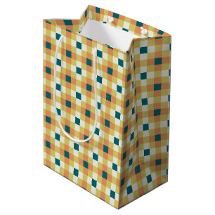 Sacola Para Presentes Média Padrão de Grade Geométrica Colorida com Paleta Ret