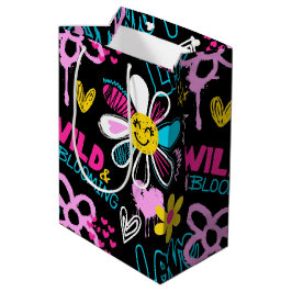 Sacola Para Presentes Média Padrão de Grafite de Flor Sorridente da Moda