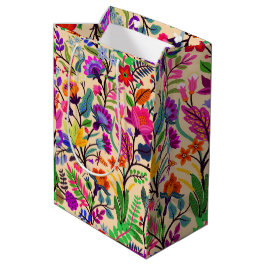 Sacola Para Presentes Média Padrão de Impressão de Ilustração Floral Colorida