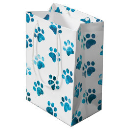 Sacola Para Presentes Média Padrão de impressão de pata texturizada azul branc