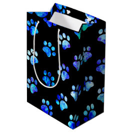 Sacola Para Presentes Média Padrão de Impressão de Pata Texturizado Preto Azul