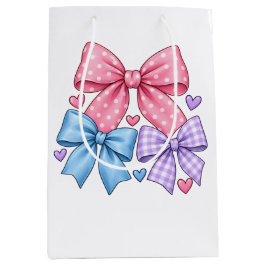 Sacola Para Presentes Média Padrão de Laço de Fita Fofa – Laço Rosa Azul e Rox