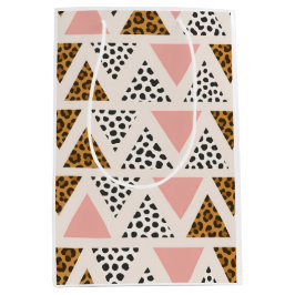 Sacola Para Presentes Média Padrão de Leopardo Chic e Triângulo Rosa