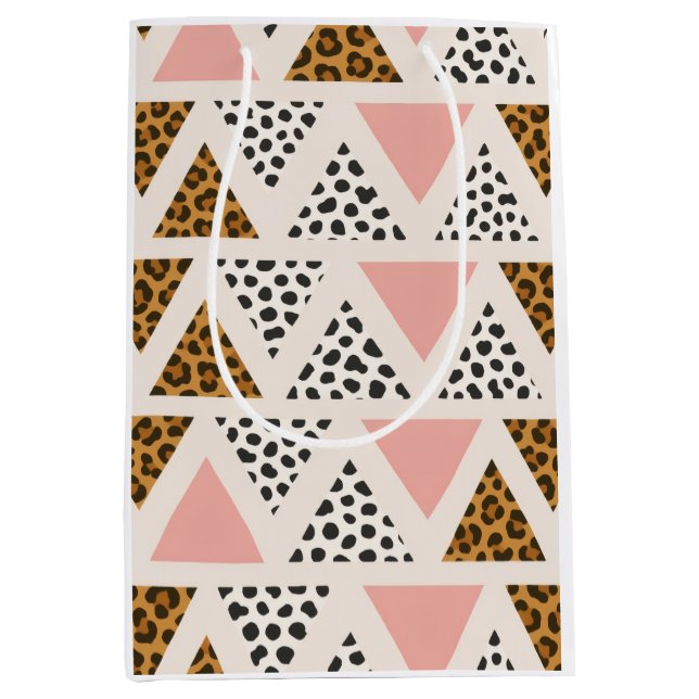 Sacola Para Presentes Média Padrão de Leopardo Chic e Triângulo Rosa (Frente)