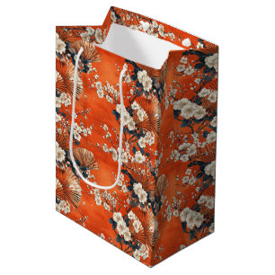 Sacola Para Presentes Média Padrão de Leque de Flor de Cerejeira Japonesa (1)