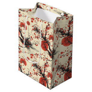 Sacola Para Presentes Média Padrão de Leque de Flor de Cerejeira Japonesa (4)