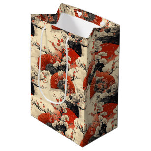 Sacola Para Presentes Média Padrão de Leque de Flor de Cerejeira Japonesa (5)