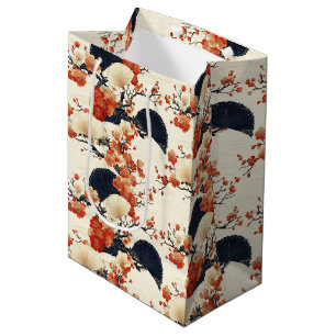 Sacola Para Presentes Média Padrão de Leque de Flor de Cerejeira Japonesa (6)