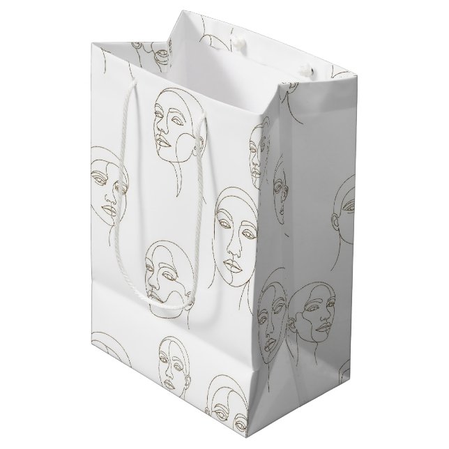 Sacola Para Presentes Média Padrão de Linha de Rosto Feminino Minimalista (3) (Frente inclinada)