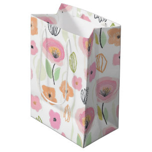 Sacola Para Presentes Média Padrão de Linha Floral Abstrata Moderna (2)