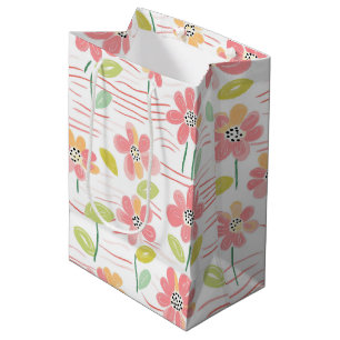 Sacola Para Presentes Média Padrão de Linha Floral Abstrata Moderna (3)
