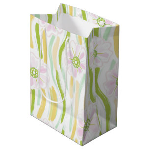 Sacola Para Presentes Média Padrão de Linha Floral Abstrata Moderna (4)