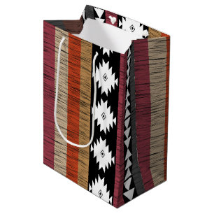 Sacola Para Presentes Média Padrão de Linhas Coloridas Tribal Nativo