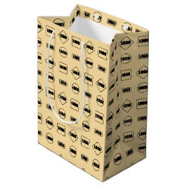 Sacola Para Presentes Média Padrão de Logo Promocional Simples Marrom Preto Re