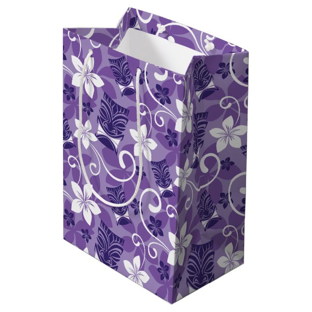 SACOLA PARA PRESENTES MÉDIA PADRÃO DE LUAU TIKI (ROLO) (Verso inclinado)