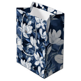 Sacola Para Presentes Média Padrão de Magolia Branca a meia-noite,