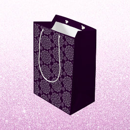 Sacola Para Presentes Média Padrão de mandala elegante diwali prateado roxo