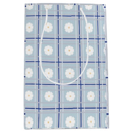 Sacola Para Presentes Média Padrão de Margarida de Xadrez Azul