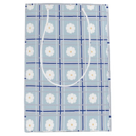 Sacola Para Presentes Média Padrão de Margarida de Xadrez Azul