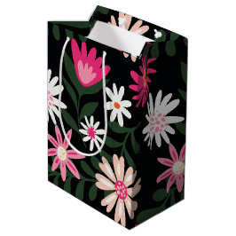 Sacola Para Presentes Média Padrão de margarida rosa e branca