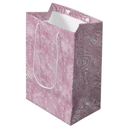 Sacola Para Presentes Média Padrão de Moaré de Seda Marmorizada em Rosa Empoei