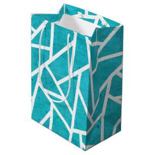 Sacola Para Presentes Média Padrão de mosaico azul-esverdeado e branco