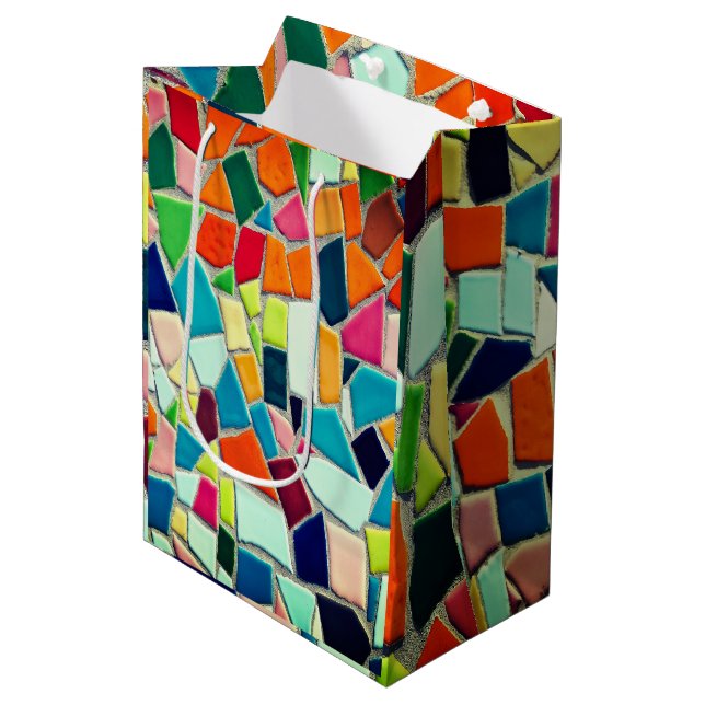 Sacola Para Presentes Média Padrão de mosaico colorido (Frente inclinada)