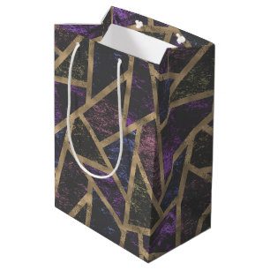 Sacola Para Presentes Média Padrão de mosaico roxo e ouro