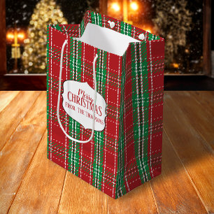 Sacola Para Presentes Média Padrão de Natal da Xadrez de Natal Rustic Red Holi