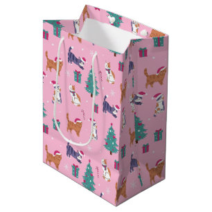 Sacola Para Presentes Média Padrão de Natal de Gatos e Árvores