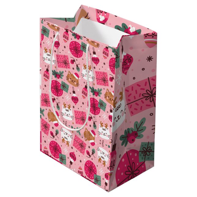 Sacola Para Presentes Média Padrão de Natal Rosa (Pink Holiday Gift Bag!)